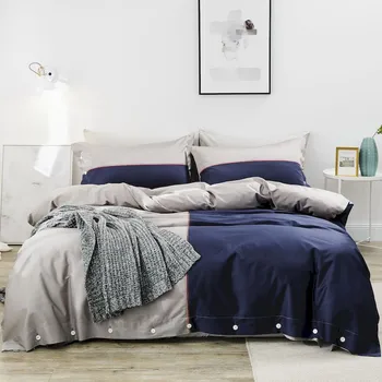 

2019 King Queen size Bedding Set gray with blue Duvet Cover Pillowcase Sheet /fitted sheet Bed Linens egyptian cotton bed cover