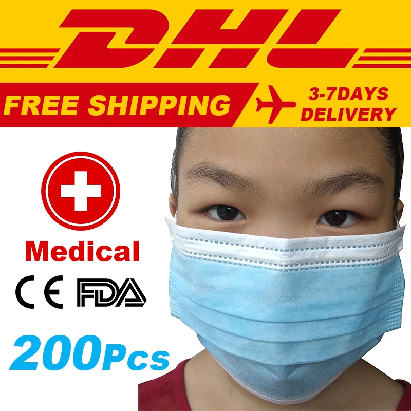 

DHL FAST FREE SHIPPING 200PcsMedical Surgical Face Masks 4 Layer Disposable Mouth Protective Mask N95 FFP3 CE Drop Shipping