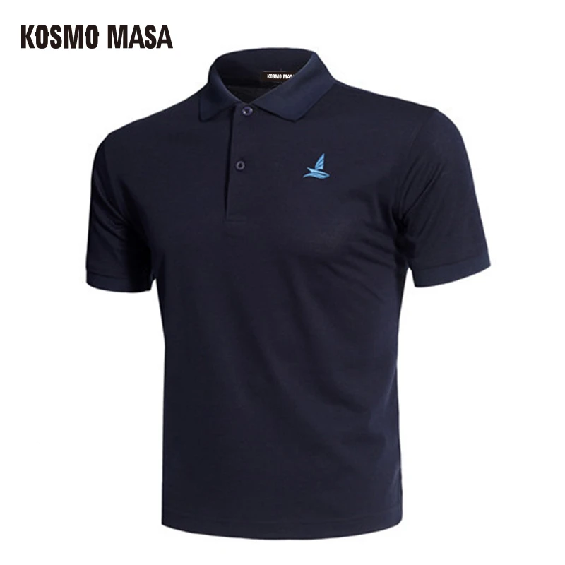 KOSMO MASA, дышащая Черная Мужская рубашка поло с коротким рукавом, летние повседневные одноцветные мужские футболки поло, сухая приталенная рубашка поло для мужчин MP0001