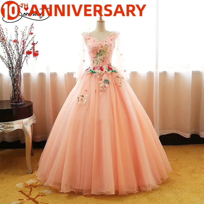 

OllyMurs Color Prom Dress Opera Performance New Spring and Summer 6 Layer 3D Flower Fluffy Thin Shoulder Dress Free Shipping