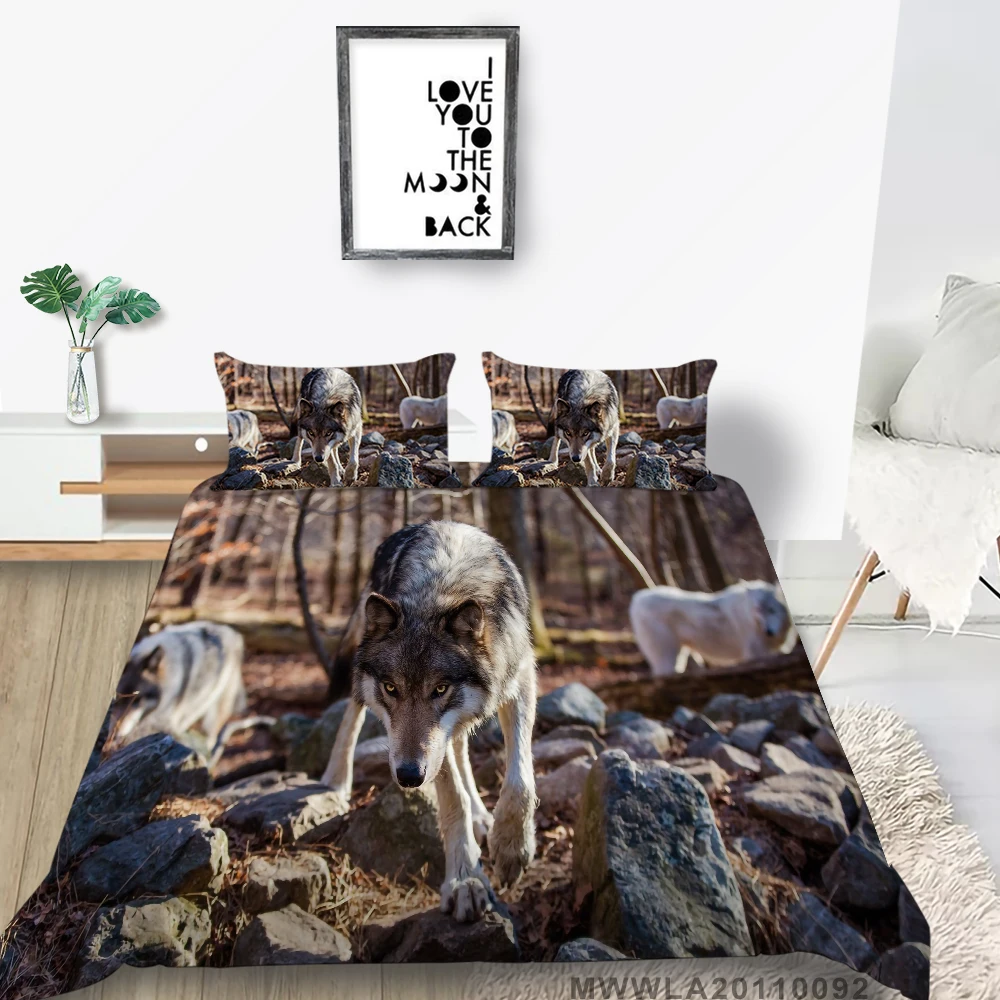 

Wolf Pack Bedding Set Single 3D Nature Stones Duvet Cover Forest Queen Twin Full Double King Classic Design Bed Set
