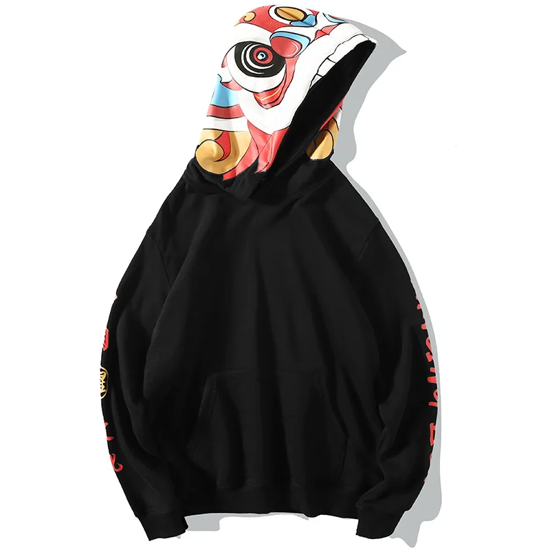 

Autumn And Winter New Style Chinese-style Lion Printed National Trends Hoodie Men's Hip Hop Loose And Plus-sized Students Cartoo
