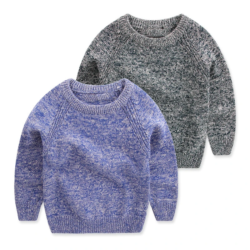Осенне-зимний свитер для мальчиков хлопковое детское Трикотажное изделие с круглым вырезом; Однотонный детский пуловер; одежда; свитера для малышей