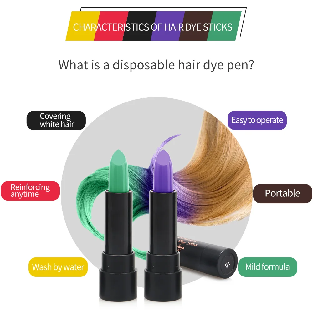 NICEFACE одноразовая краска для волос красящая ручка Временная Краска для волос крем быстро и долго держится один-офф синяя черная краска для волос форма губной помады TSLM2
