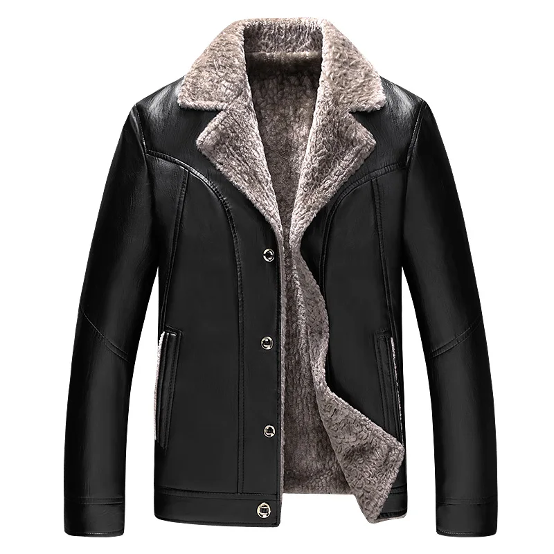 

ChangNiu Brown Leather Jackets Men Leather Coats Outwear Autumn Winter Solid Color Faux Fur Inside Warm Leather Jackets For Male