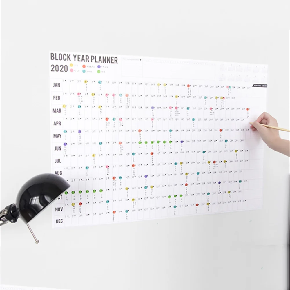 Year Annual Plan Calendar Daily Schedule with Sticker Dots Wall Planner Kawaii Stationery Study Planning Learning for Kids