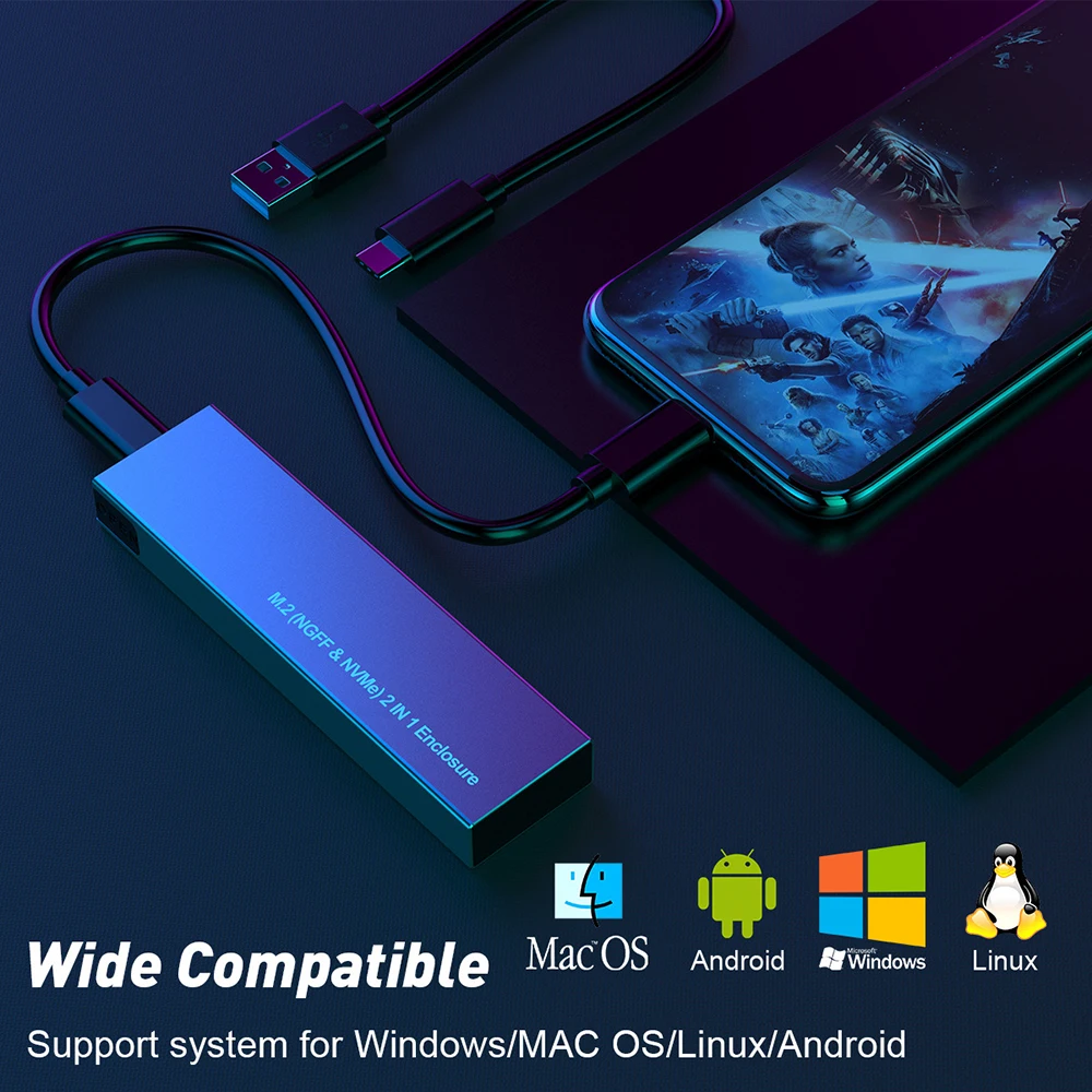 M2 SSD Case NVMe Enclosure M.2 to USB 3.1 Gen 2 SSD Adapter Dual Protocol For NVME NGFF SATA M+B Key 2230/2242/2260/2280 ssd enclosure ssd adapter hard drive enclosure