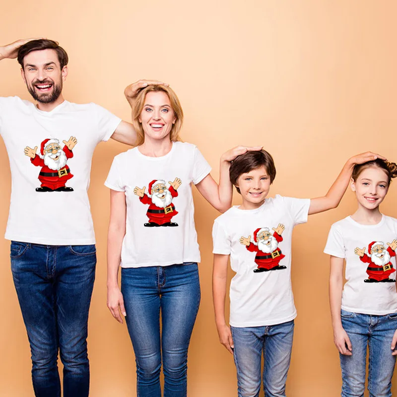1 предмет; забавные Семейные рождественские комплекты; белые футболки с короткими рукавами с принтом Санта-Клауса в стиле панк; одежда для всей семьи на год - Цвет: QZ0082-12
