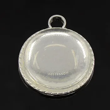 

10sets Alloy Pendant Cabochon Settings and Glass Cabochon Cover for Craft Making
