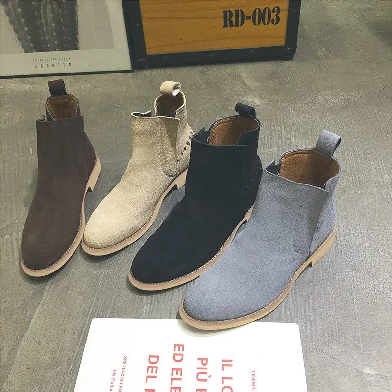 ERRFC New Arrival Mens Khaki Chelsea Boots Fashion Business Leisure British Designer Man Short Ankle Boots Plus Size 46 47 Grey