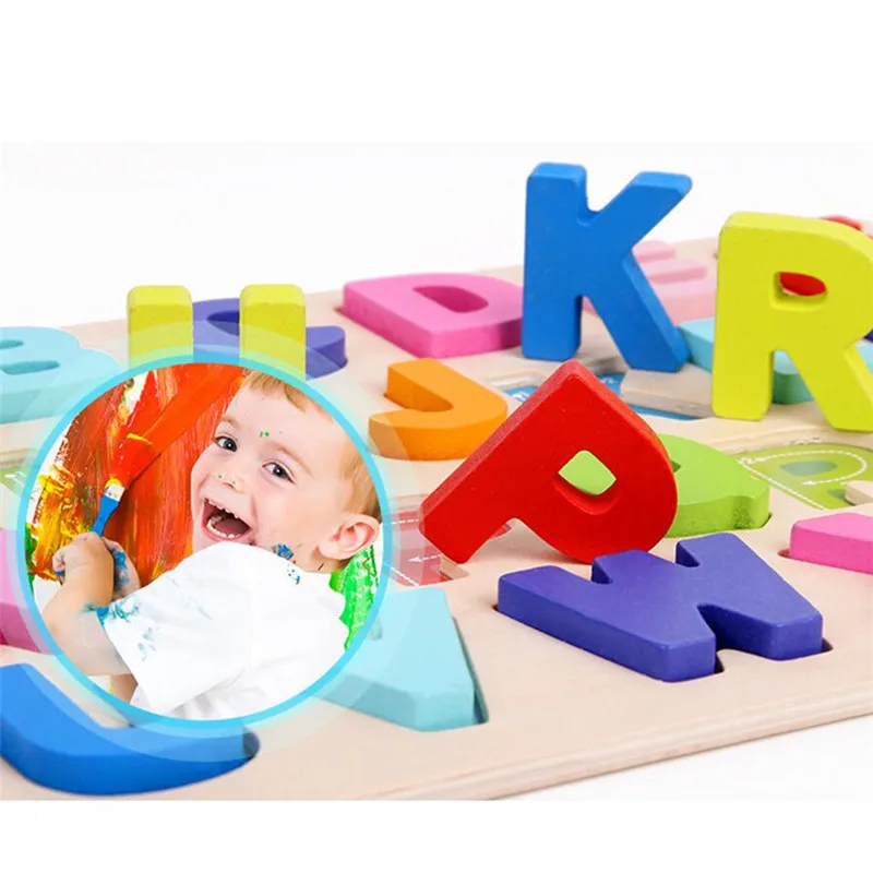 Jigsaw Letter Alphabet Number Puzzle Preschool Educational Baby Toys for Children ABC Puzzle Digital Wooden Toys Early Learning
