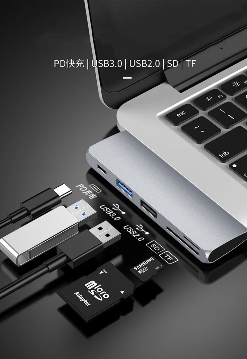 USB адаптер type C USB-C концентратор устройство для чтения карт SD TF PD type-C док-станция для macbook samsung huawei ПК ноутбука