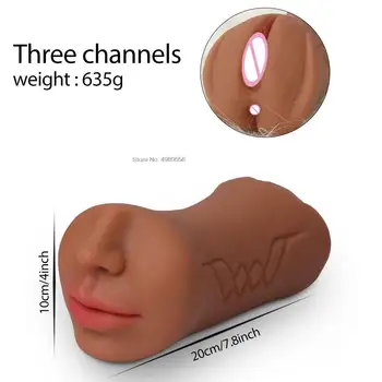 Silicone Sex toys for Men 3 IN 1 Male Masturbator Cup Erotic Sex Shop Artificial Vagina Mouth 3D Realistic Vagina Pocket Pussy 5