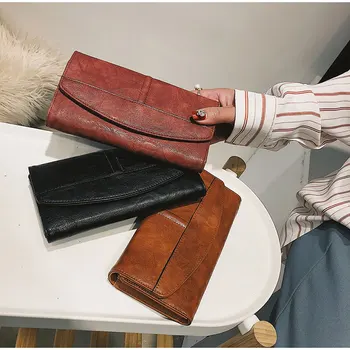 

Women Vintage Leather Thread Long Wallets Large Capacity Female Fashion Coin Purse Clutch Ladies Flap Money Bag Card Holder