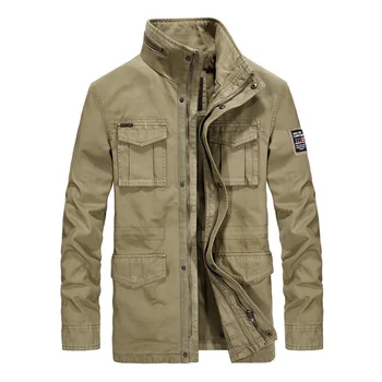 

2020 Fall Spring Men Clothes , Mans Stand Collar Army Green Khaki Navy Cotton Jacket Coat , Pockets Cool Jackest for Man