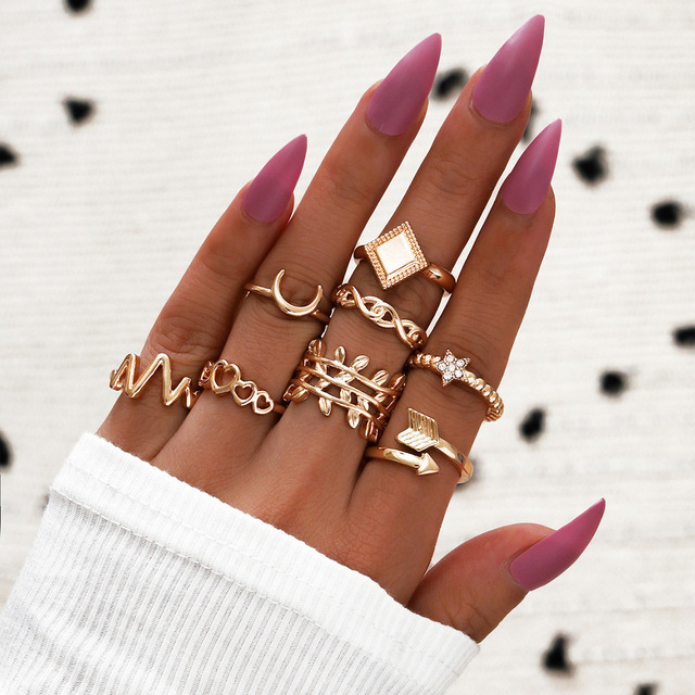 Trendy Arrow Star Knuckle Finger Ring Set For Women Boho Crystal Stone Geometric Female Wedding Party Jewelry Gift