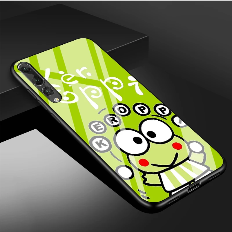 pu case for huawei Dễ Thương Ếch Xanh Keroppi DIY Cao Cấp Kính Cường Lực Điện Thoại Ốp Lưng Cho Huawei P20 P30 P40 Lite PRO Giao Phối 20 30 lite Pro Vỏ cute phone cases huawei Cases For Huawei