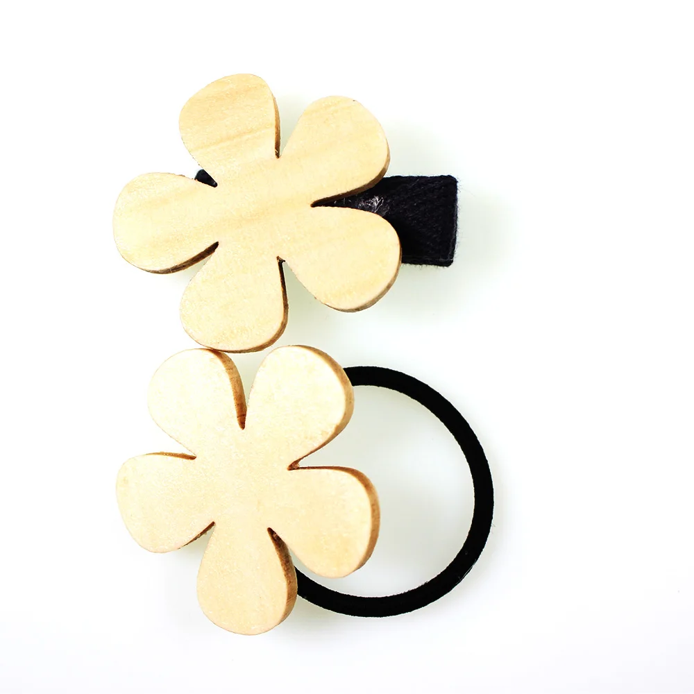 

Kid's Girl's Elastic Hair Ties Natural Wooden No Damage Elastic Ropes Ponytail Holder Hairpins Alligator Accessories Handmade