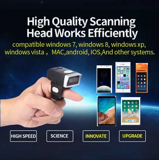 Portable 1D 2D Barcode Scanner Ring Type Bluetooth Wireless QR Code Reader With Memory For Warehouse 3d scanner for 3d printer