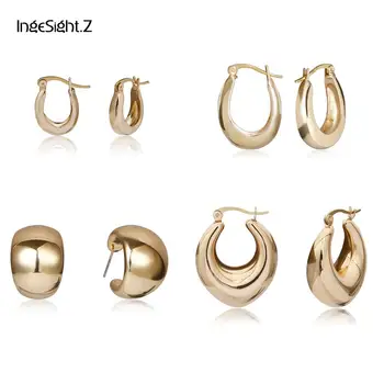 

IngeSight.Z 4 Styles Geometric U Shape Small Hoop Earrings Statement Gold Color Metal Loop Earrings for Women Jewelry Oorbellen