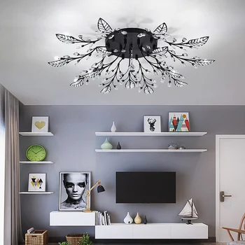 

Pastoral style Korean wrought iron Branches crystal pendant light bedroom dining room lamp