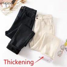 Джинсы женские деним утолщение теплый Высокая талия Большой размер 5XL Универсальные высококачественные длинные брюки женские корейские студенты Харадзюку