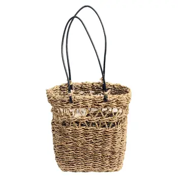 

1PC Hand-Woven Handle Basket Handmade Woven Basket Flower Basket Fresh Flower Basket Woven Flower Ware For Home Office Store