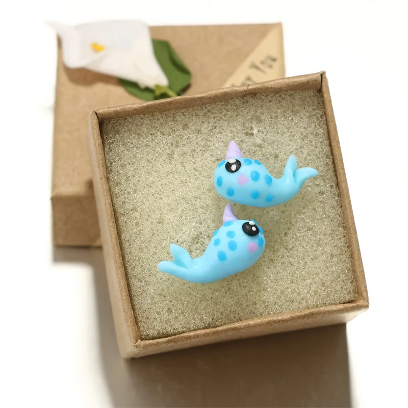 

New Handmade Soft Pottery Ear Studs Creative Cute Blue Little Dolphin Earrings For Women Party Jewelry Gift Classic Wholesale