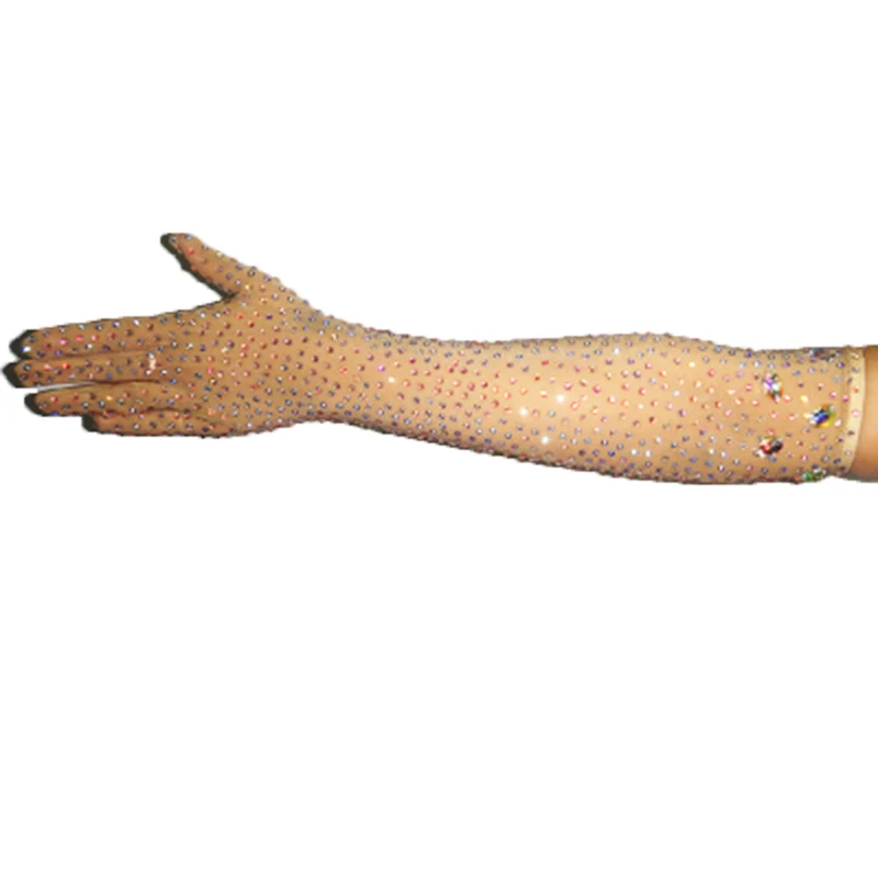 

Customized Latin Dance Costume Competition Dress Sasa Dance Accessory Gloves Skin Skin Bare Elastic Net Drill