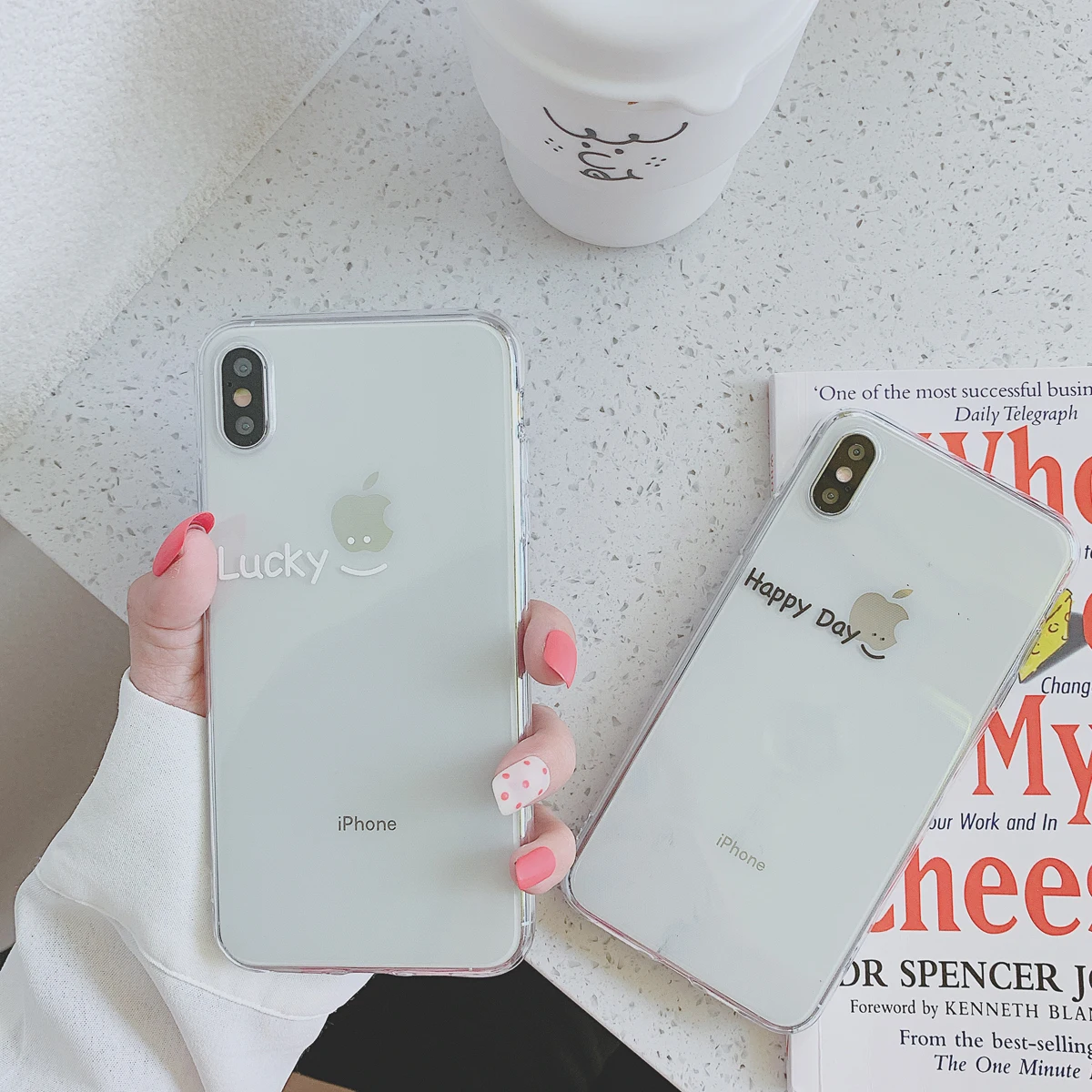 

Cute Lucky Happy Day Transparent Case For iphone 6 6S 7 8 Plus X XR XS Max Cover Ip 6plus 7plus 8plus XsMax Soft Cases