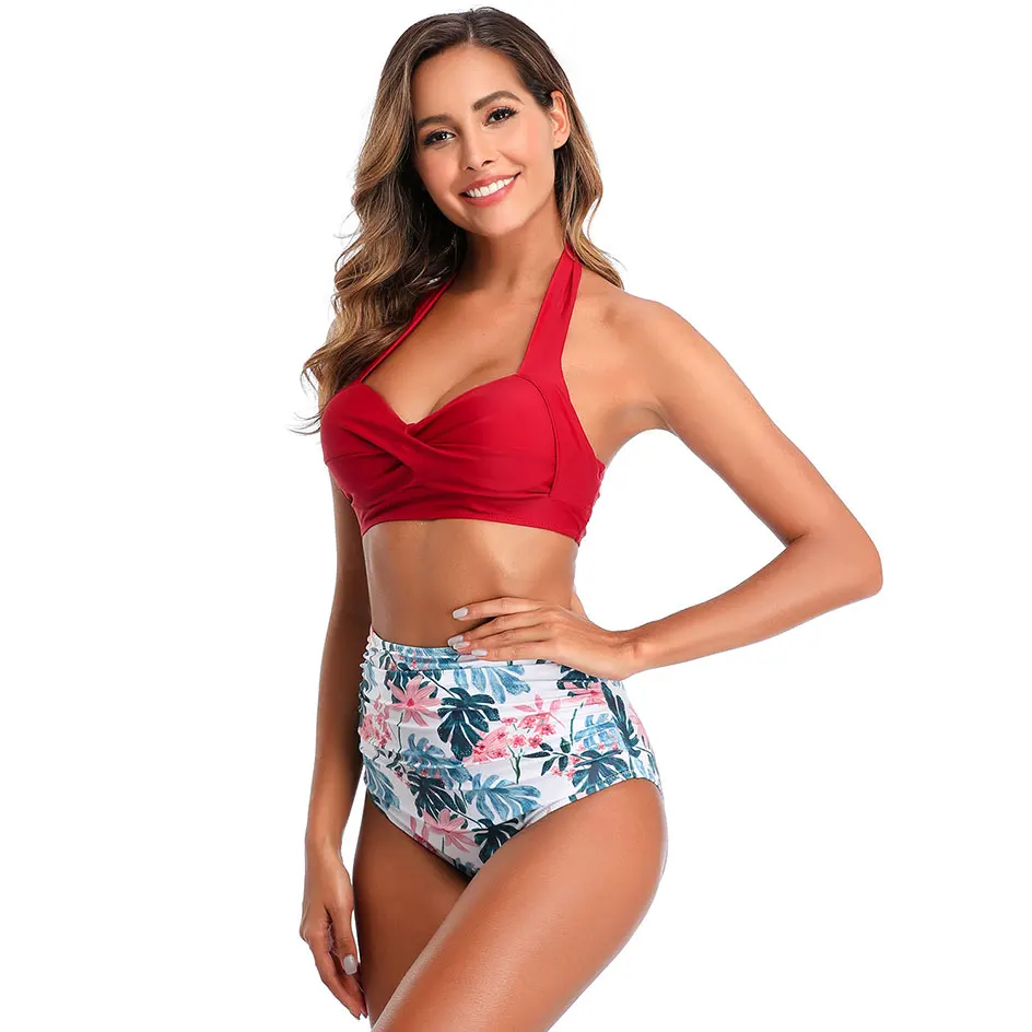 2020 Woman Black Swimwear Plus Size High Waist Bikini Big Women Bathing Suits Floral Vintage Female Sexy Bather Swimsuits