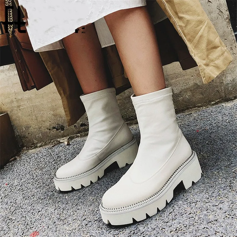 

Stylesowner Classic Round Toe Platform Boots Genuine Leather Women Ankle Boots Size Female Chelsea Short Boots Party Shoes Woman