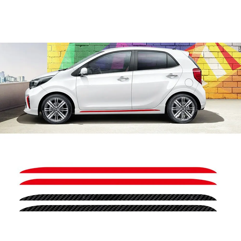 Для KIA Picanto Morning углеродное волокно Спорт дверь боковая юбка полосы автомобильный