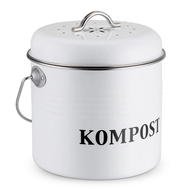

5L Kitchen Compost Bin Organic Homemade Trash Can Melons Leaves Outdoor Countertop Round Charcoal Filter Bucket