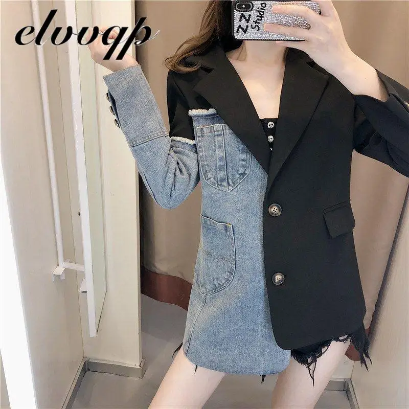 

Casual Fashion Women Blazers Long Sleeve Designer Patchwork Denim Jacket Blazer Women Streetwear Woman Jacket Office Holiday