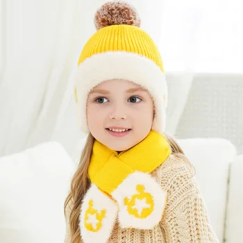 

2020 Thickened cold protection Pompom Hat For Girls Winter Kids New Bonnet Kid Baby Boy Girl scarf Caps Hat Warm Knit Cap Scarf