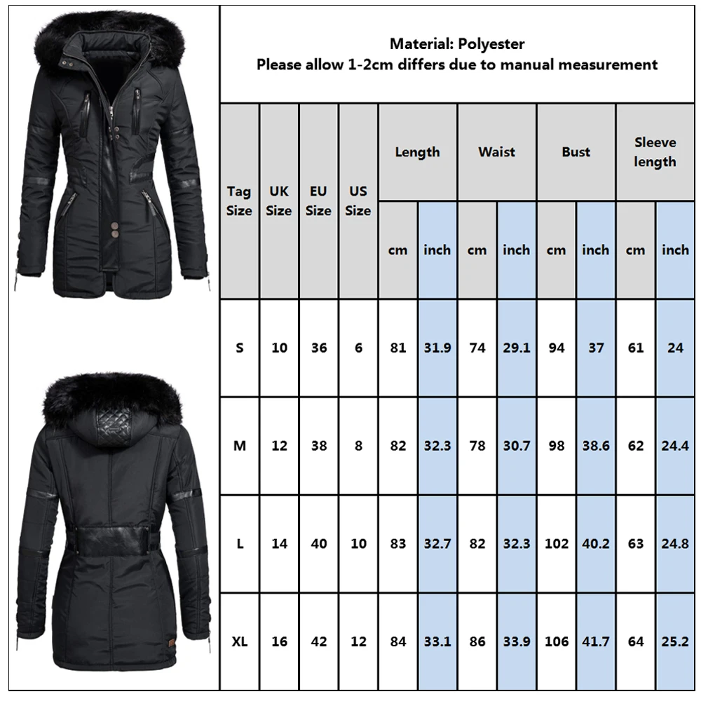 Женская зимняя куртка и пальто с меховым капюшоном, Женская однотонная тонкая парка, Толстая теплая ветрозащитная женская верхняя одежда черного цвета D40