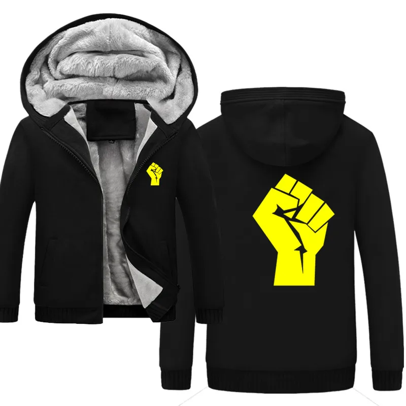 Angry Fist Graphic Hand зимняя мужская толстовка с капюшоном Повседневная теплая толстовка с капюшоном мужская Толстая спортивная куртка - Цвет: black