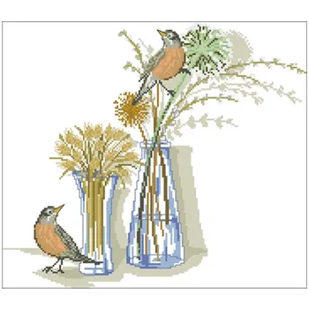 

Bird with vase patterns Counted Cross Stitch 11CT 14CT 18CT DIY Chinese Cross Stitch Kits Embroidery Needlework Sets