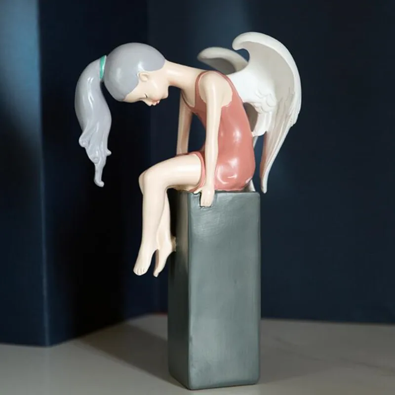  Nordic Cute Bow Girl Angel Resin Craftwork Figurines Creative Bedroom Bedside Table Art Decorations - 4000182126020