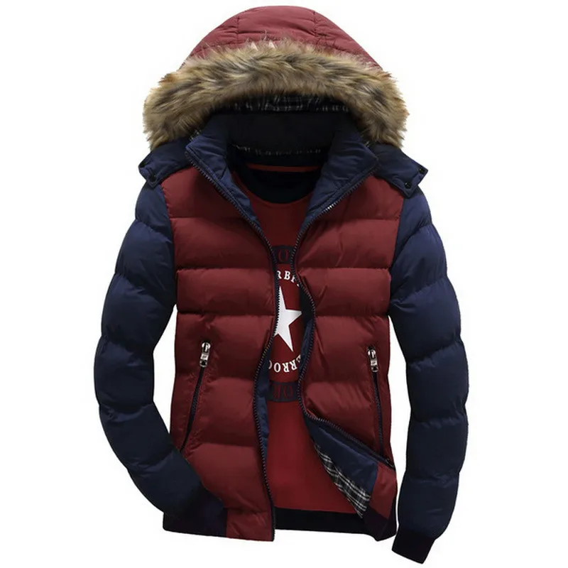 Куртка с контрастным по цвету капюшоном Дизайн Мужская парка размер M-4XL Повседневная и подходящая мужская зимняя куртка воротник стойка