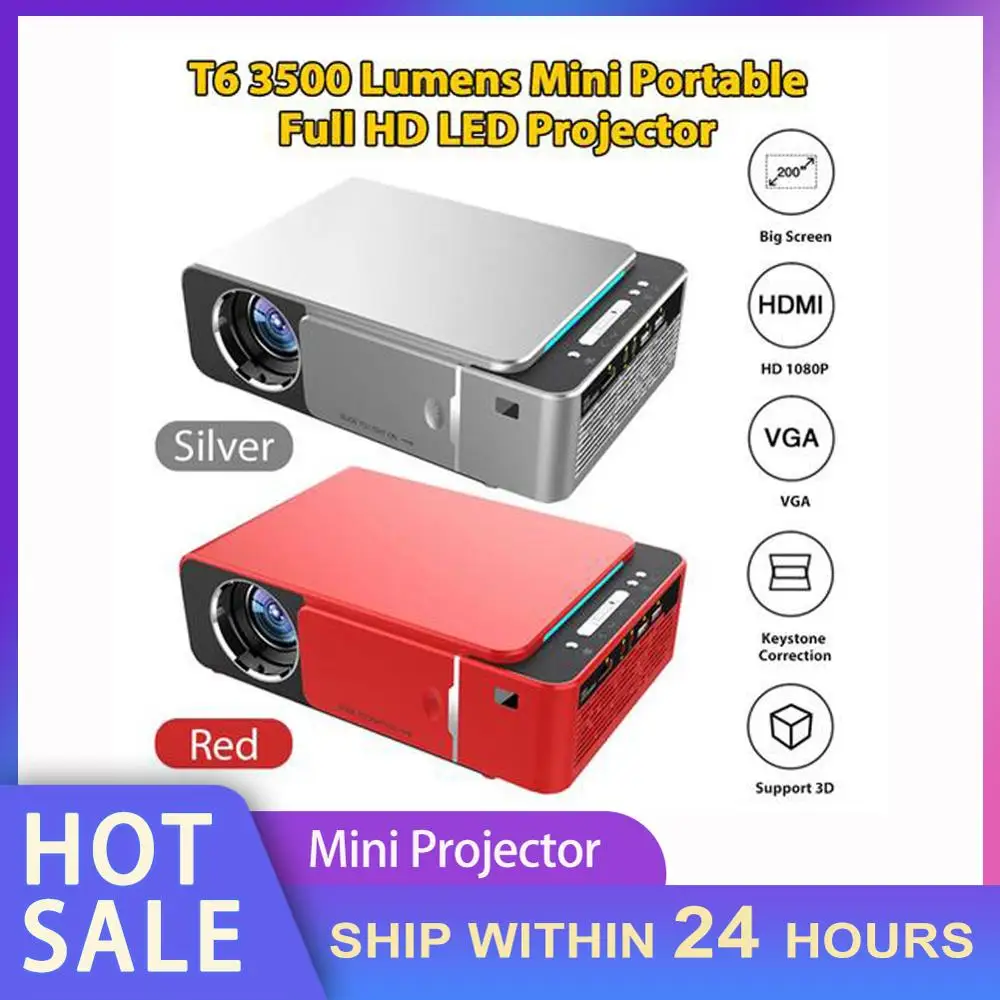 T6 3500 люмен HD Портативный светодиодный проектор 1280*720 разрешение 720P видео USB VGA HDMI