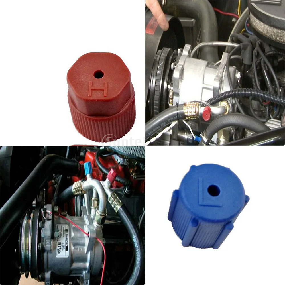 4 Pieces AC Air Conditioning Service Port R134a Side Air Conditioner Cap 13mm Blue & 16mm Brown Conversion Kit Plastic