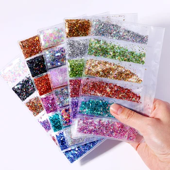 

6 grid/bag Mixed Nail Sequins Holographics Polish Flakes Sticker Colorful Nail Powder Palliette 3D DIY Nail Art Decoration