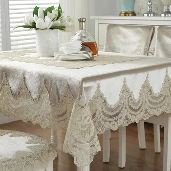 

Luxury Velvet Lace Embroidered Tablecloth Rectangular Square Europe Soild Soft Home Decor Dinning TV Night Table Chair Cover
