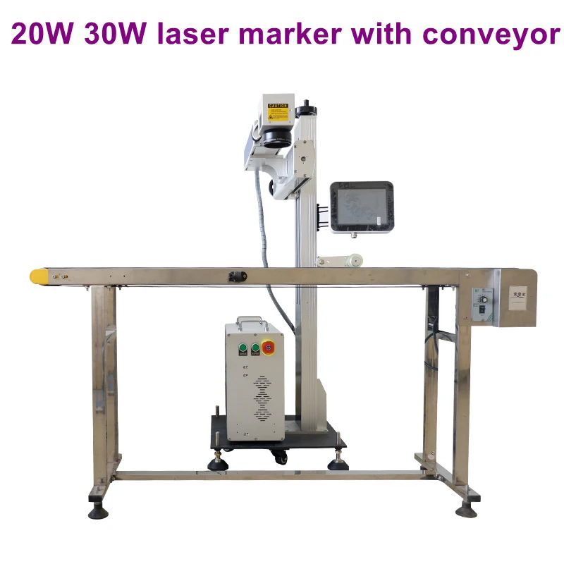 Онлайн волоконно-летающая лазерная маркировочная гравировальная машина raycus