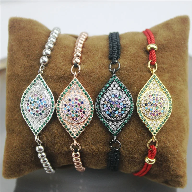 10 шт./лот разноцветные коннектор CZ браслет, в виде глаза, покрытие Шарм ювелирные изделия, модные регулируемые браслеты