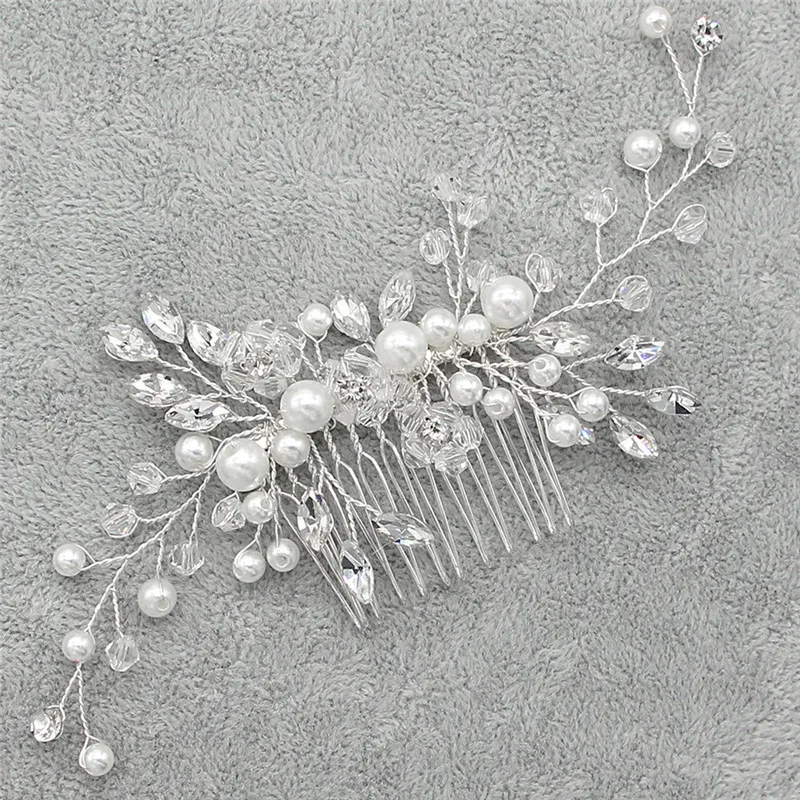 

Trendy Crystal Pearl Hair Combs Wedding Bridal Hair Jewelry Ornament Head Piece Decoration Rhinestone Bride Hair Comb