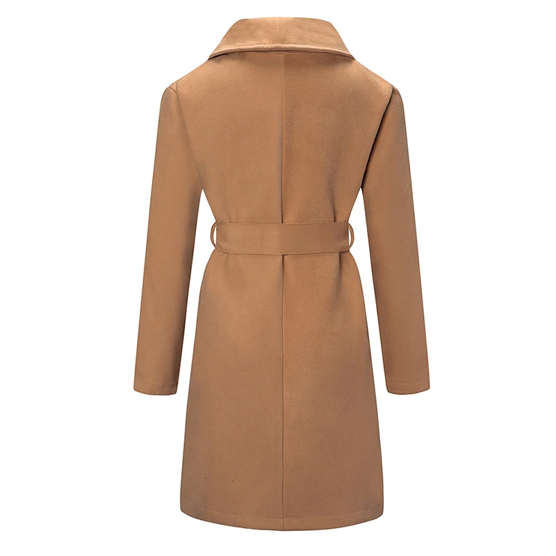 Зимние элегантные теплые шерстяные куртки, длинные пальто, женское тонкое шерстяное пальто, офисное Женское пальто с открытой строчкой и поясом, G1092