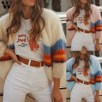 

Womail Sweater Coat Women Fashion Stripe Knitted Sweater Autumn Winter Long Sleeve Cardigan Jumper Oversize high quality 815